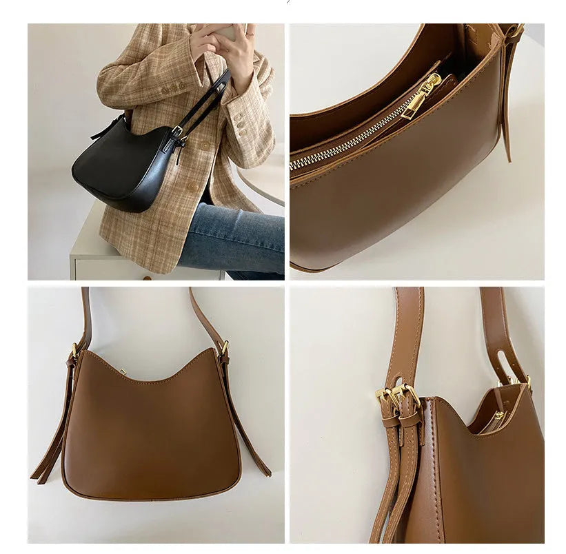 French Niche one shoulder saddle bag in coffee colour, soft PU, adjustable strap, crossbody design