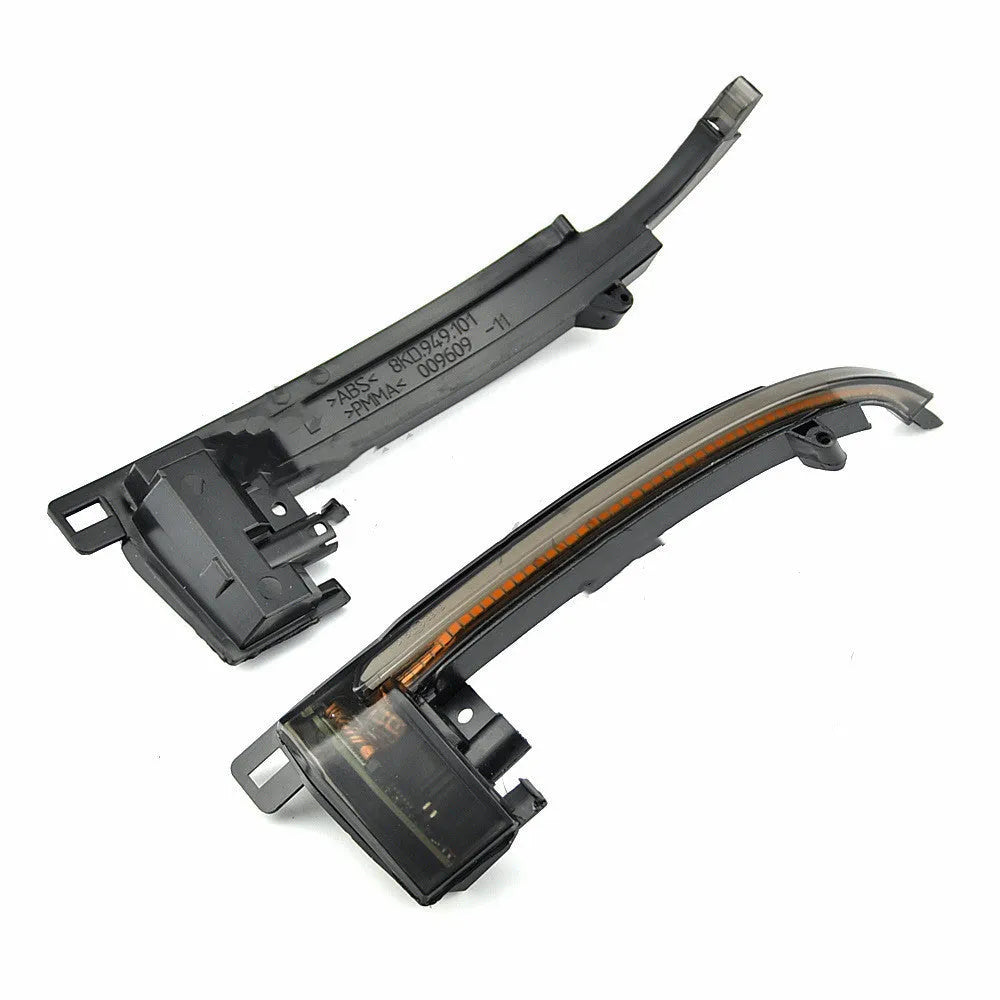 Dynamic LED mirror turn signals for Audi B8 and B8.5 models in blackened or crystal white finishes