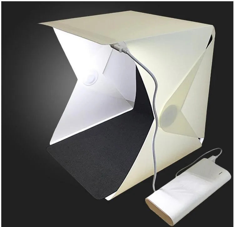 Mini LED folding studio soft light photo lamp with black and white background pads for product photography