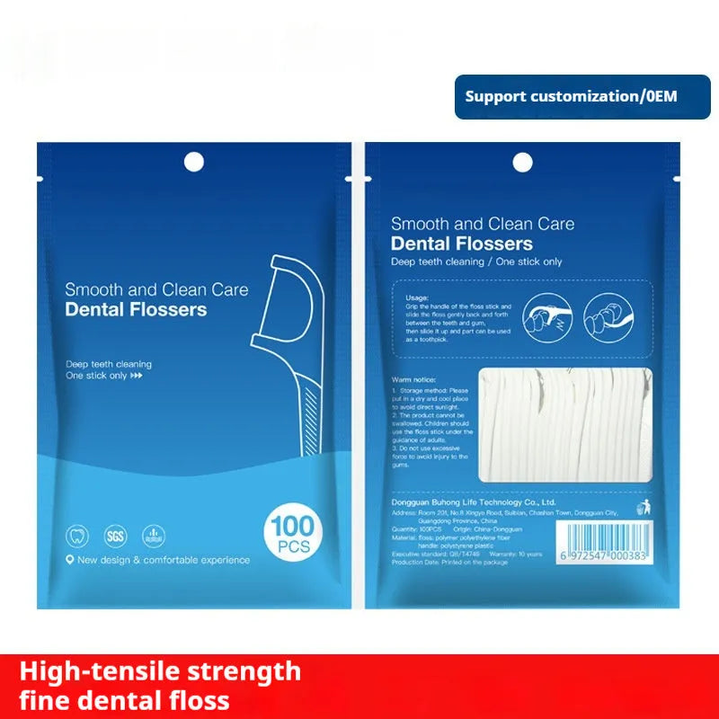Independent packaging dental floss in portable bag with 100 or 108 strand options