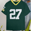 Green cotton loose fit T-shirt with digital printed white letter pattern short sleeves