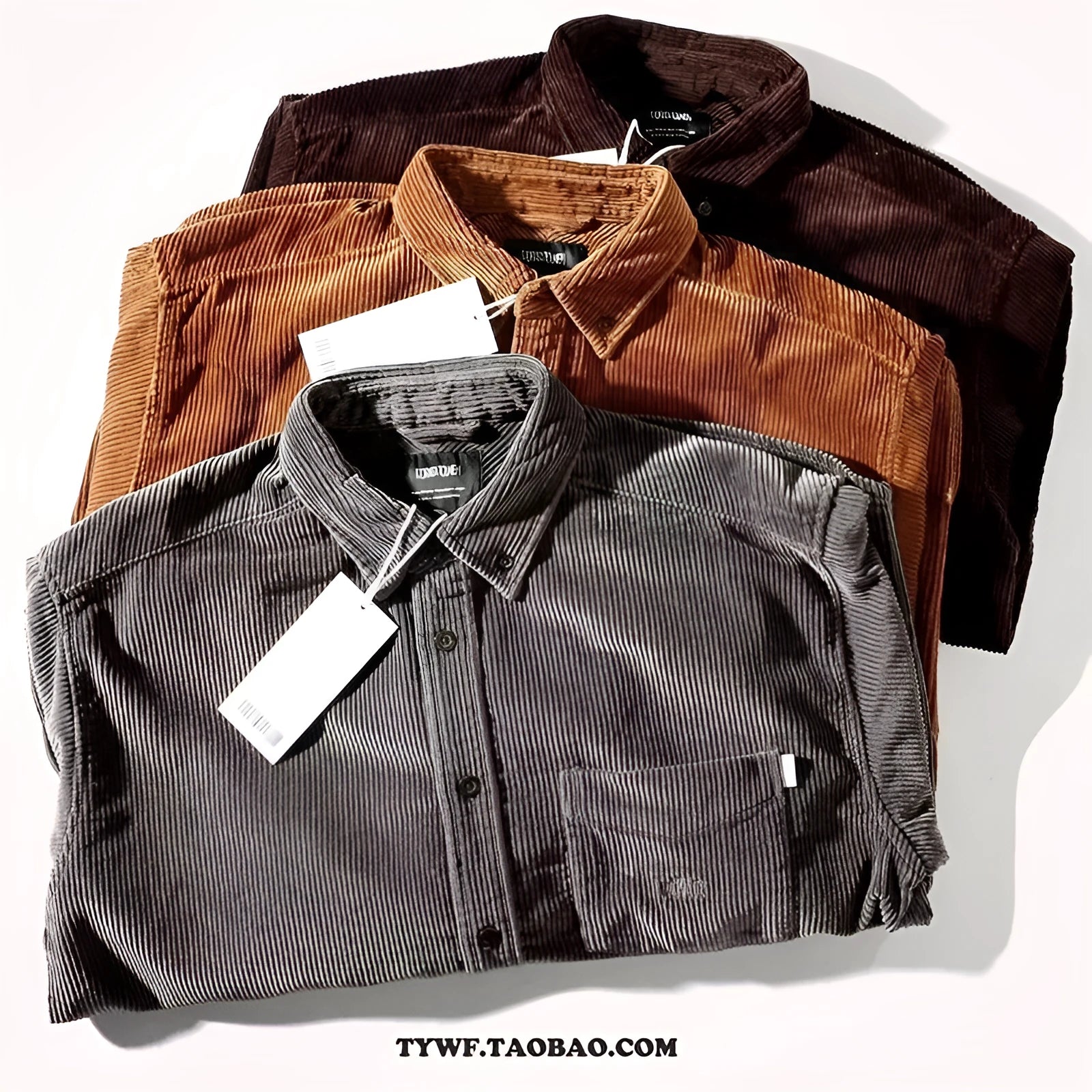 Men's loose fit corduroy cardigan shirt in caramel colour with long sleeves and casual styling