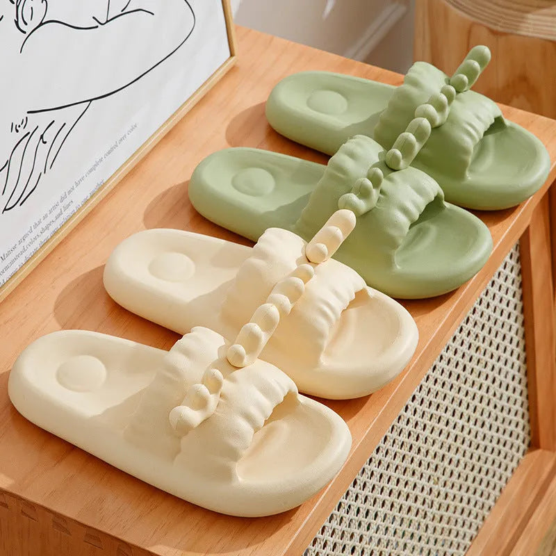 Women's deer horn design EVA flip flop slippers in white, light yellow, green, or dark grey with non-slip soles
