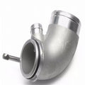 Aluminium alloy 90 degree turbocharger elbow pipe connector for lateral engine positioning