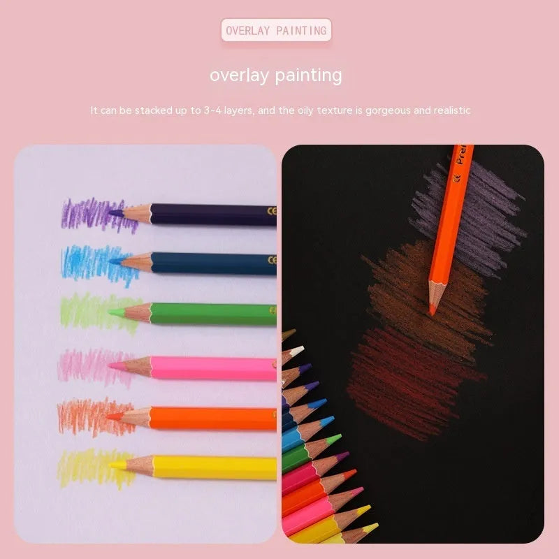 Set of wooden double-head colour pencils showing both pencil tip and brush-style colour lead tip.