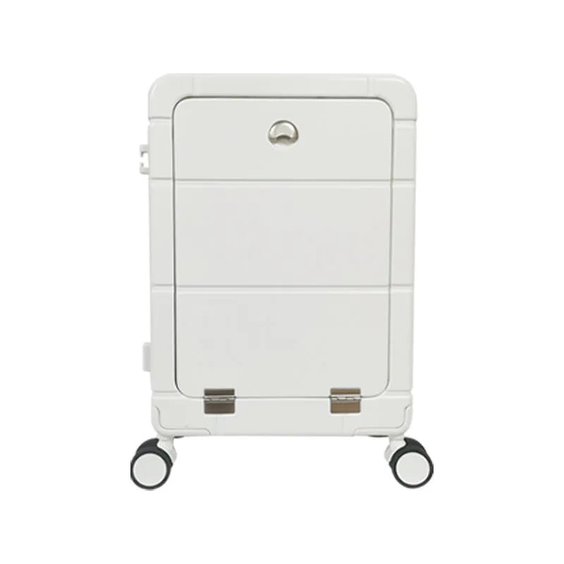 Front opening 20-inch suitcase showing wet-dry separation compartment and integrated organisers