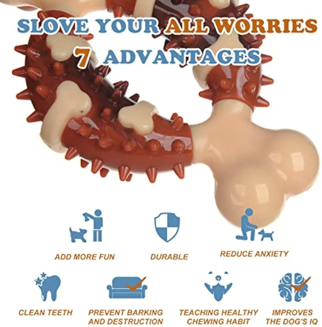 Bone-shaped natural rubber dog chew toy in large and small sizes for teeth grinding