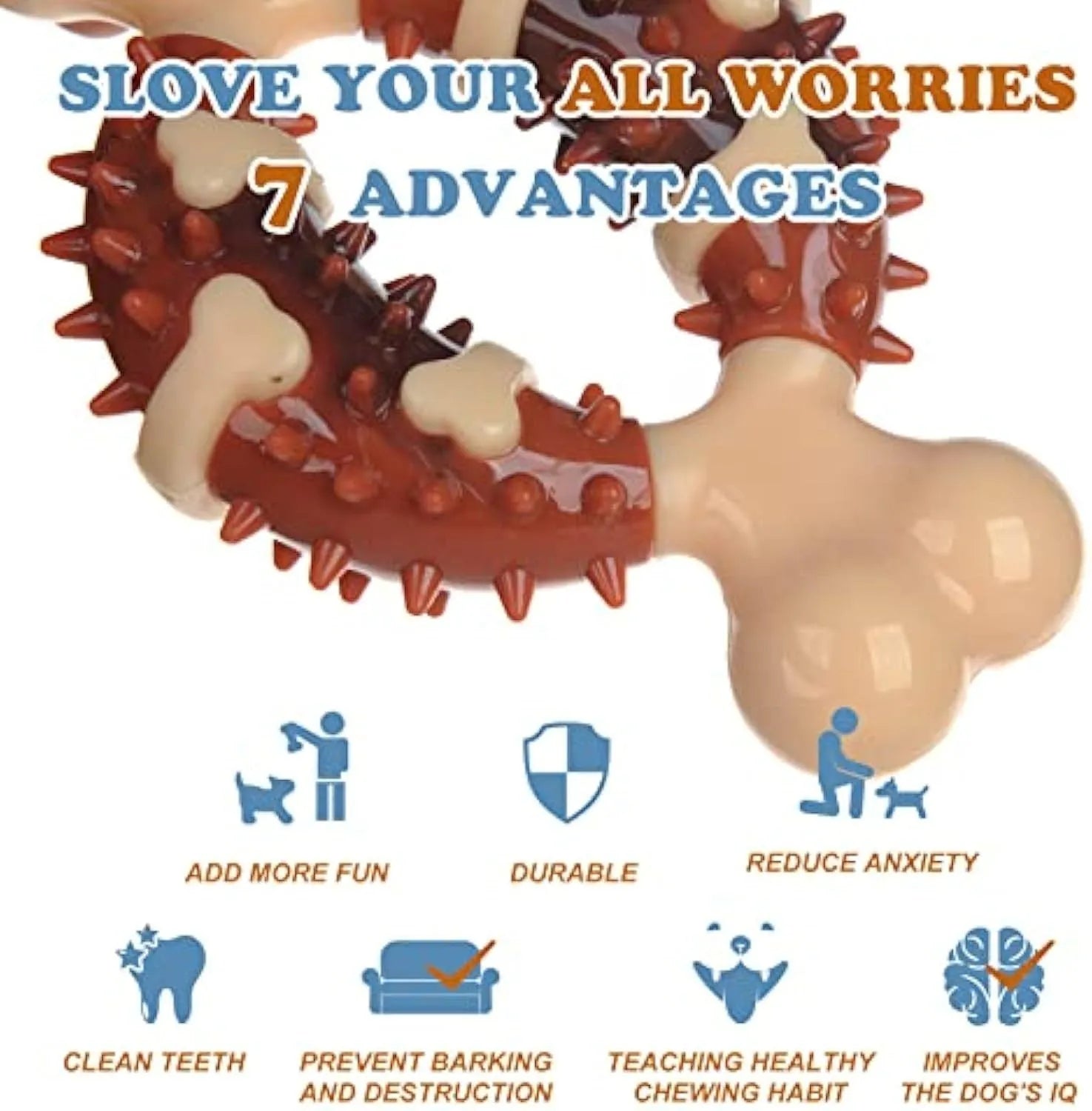 Bone-shaped natural rubber dog chew toy in large and small sizes for teeth grinding