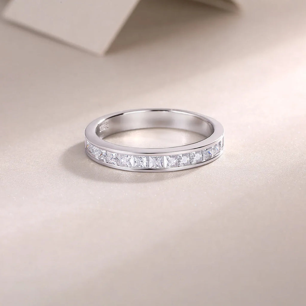 Wedding ring set with moissanite stone S925 silver platinum plating gift box sizes 5-9