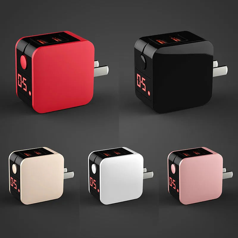 5V 2.4A dual USB travel charger with digital display showing voltage reading