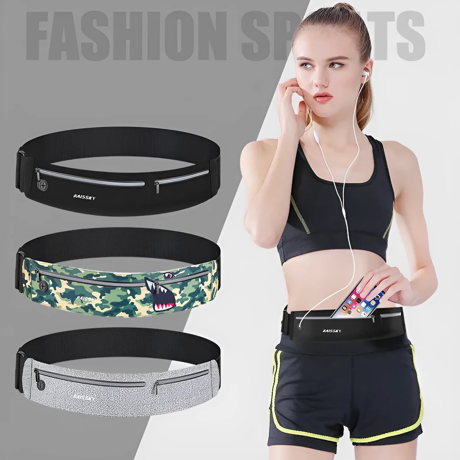 Waterproof 8-inch outdoor sports waist bag in chinlon Lycra material with anti-theft features