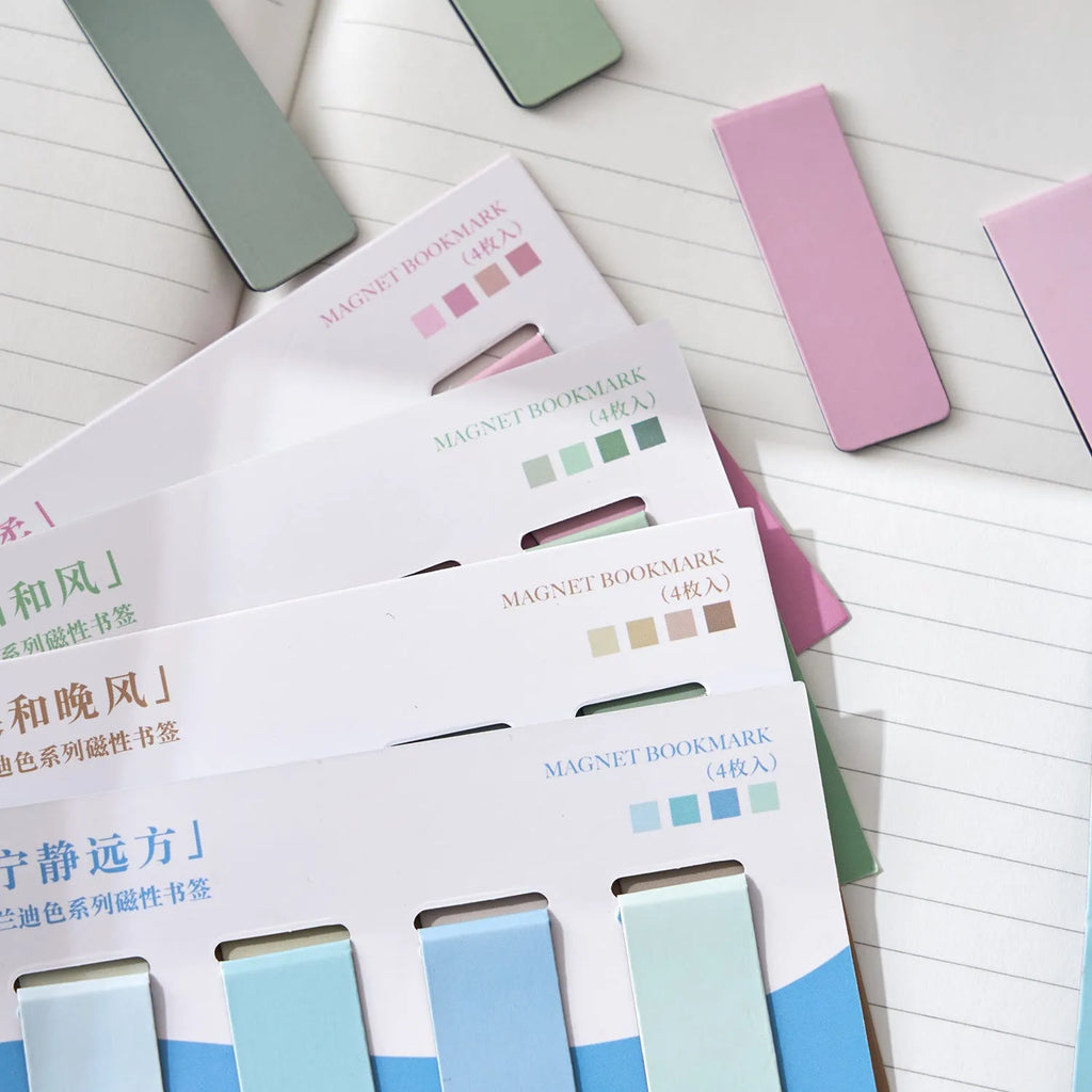 Set of four Morandi colour series magnetic bookmarks with colour block design in soft pastel shades