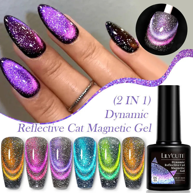Diamond In The Debris cat eye nail polish gel bottles showing six colour variations with diamond fragments