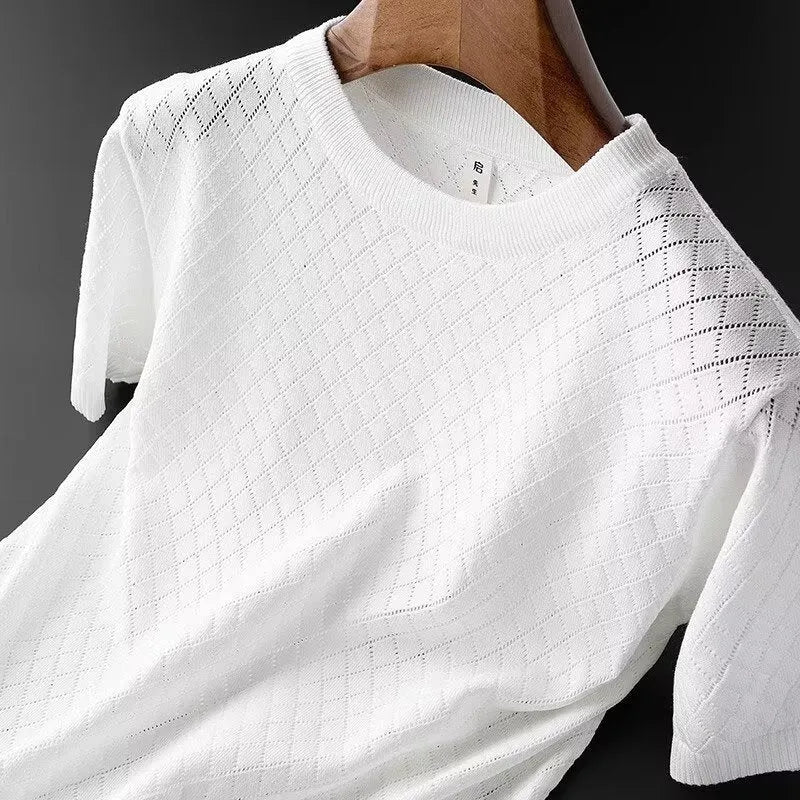 Men's Korean style ice silk V-neck T-shirt in black colour for summer leisure wear