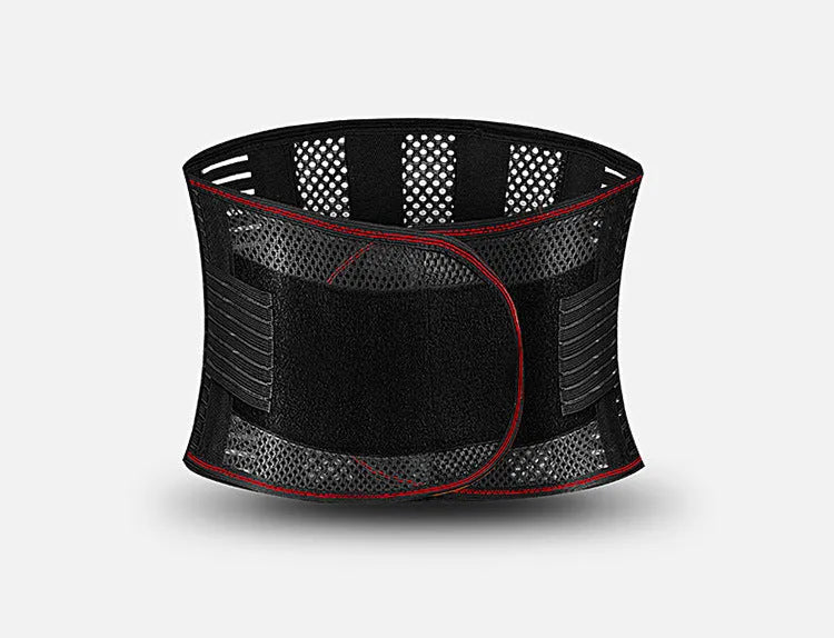 Black adult sports waist support belt with steel plate for lumbar protection during fitness activities.