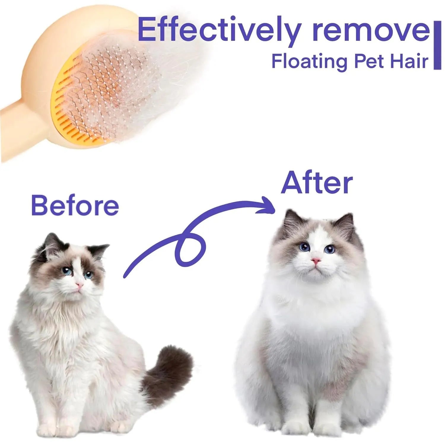 Blue pet grooming brush with metal needles and self-cleaning button for cats and dogs