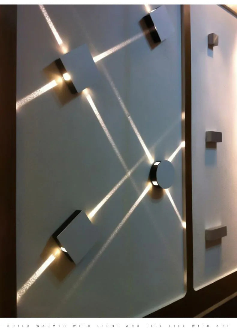Modern square and round aluminium LED wall lights with iron lampshades in warm white or white light
