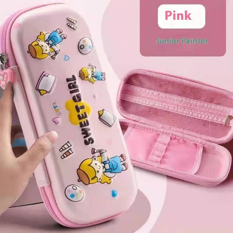 3D leather pencil case with decorative design options including astronauts, dinosaurs and mermaids