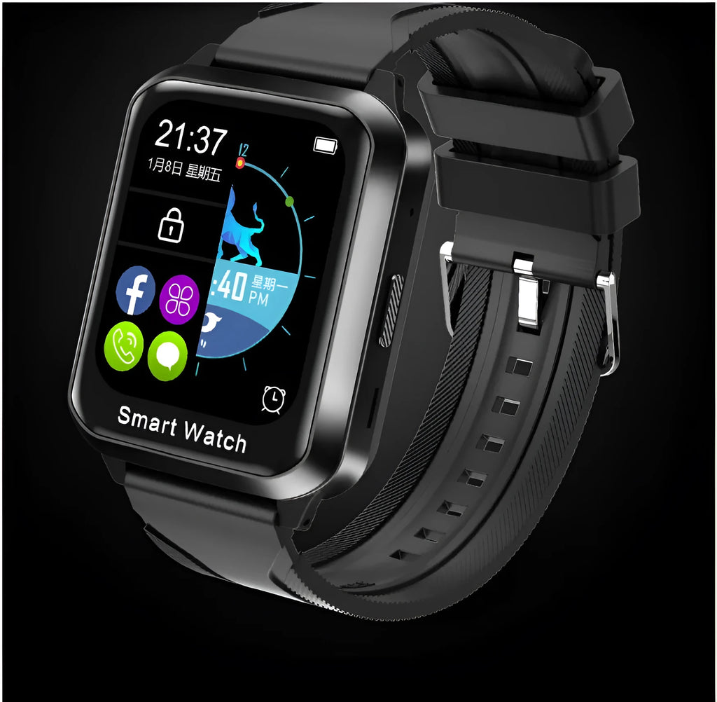 Black Bluetooth smart bracelet with a colour split screen display on a silicone wrist strap.
