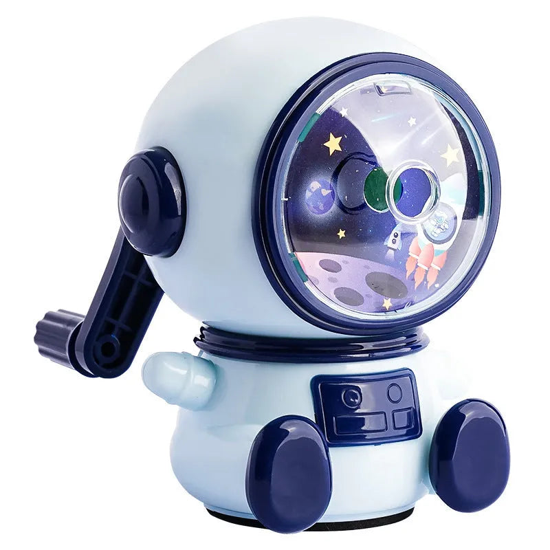 Children's cartoon astronaut manual pencil sharpener in blue or pink with anti-jam mechanism