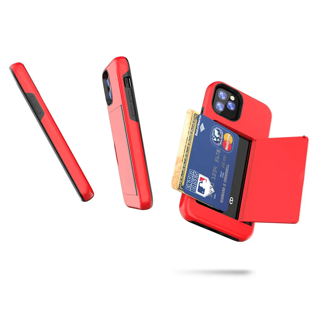 Simple solid-colour TPU and PC phone case for iPhone 11, shown in black, red, pink, dark blue, blue and purple.