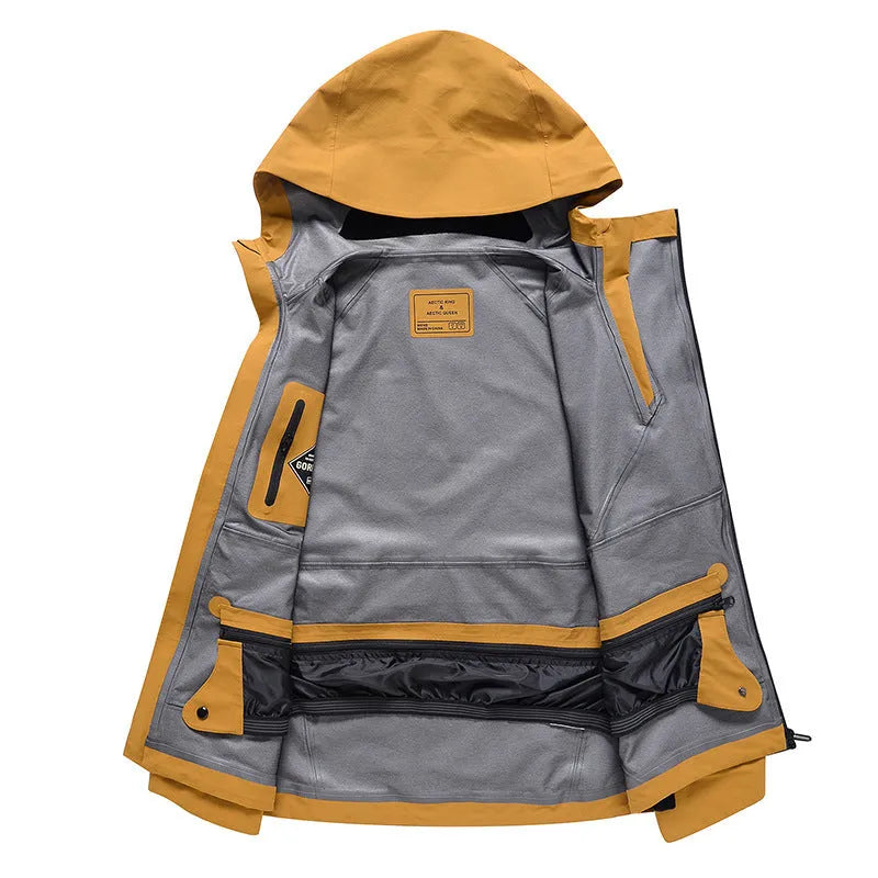 Unisex ski suit in yellow, black, or grey with windproof waterproof construction for snow sports