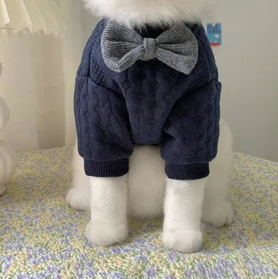 Navy blue casual pet clothes for dogs on a light background, showing front view, sizes XS to XL available