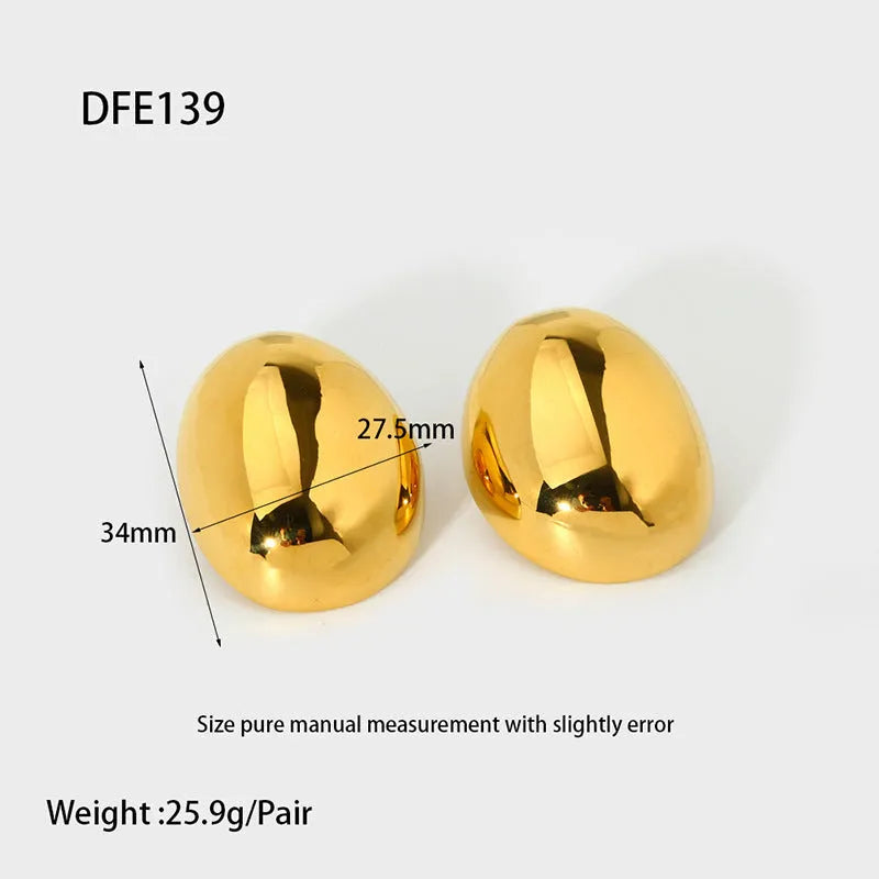 Geometric stainless steel ear studs with 18K gold electroplating and glazed surface in DFE139 colour