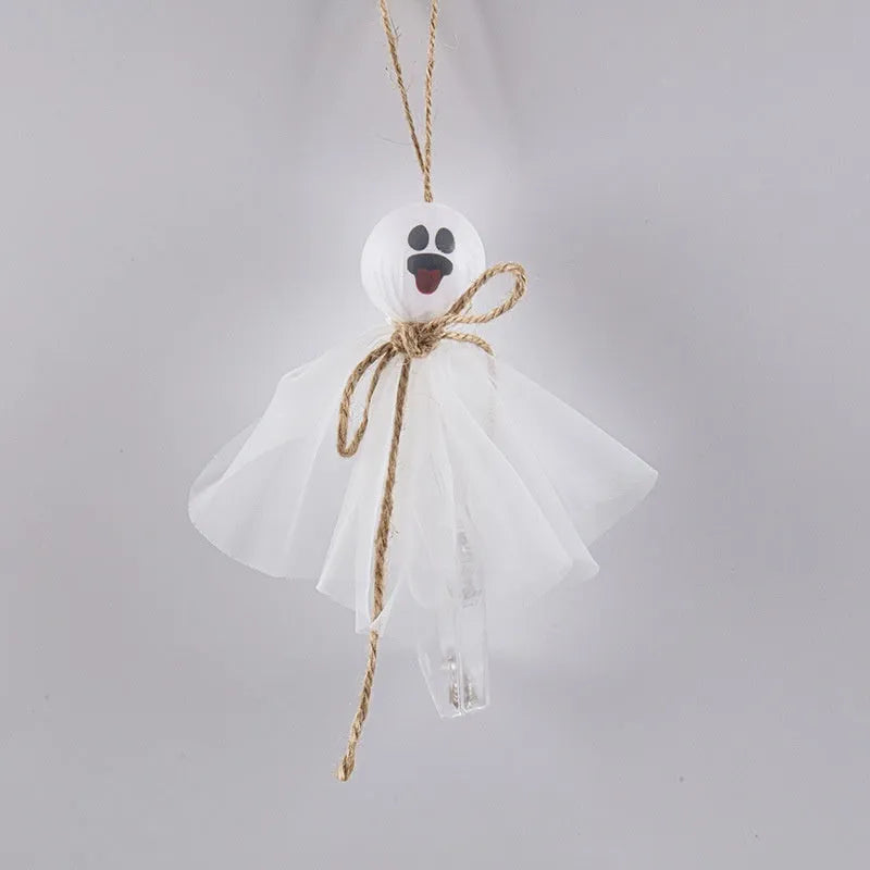 Halloween LED lighting chain with battery box and colourful ghost-shaped PVC lights