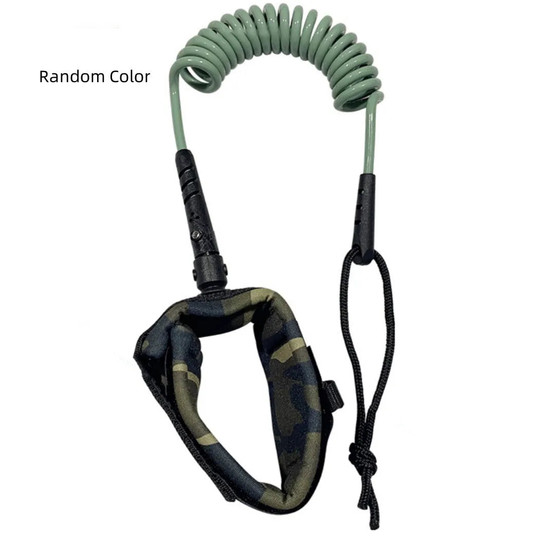 High elastic surfboard hand holding rope showing flexible construction for board transport