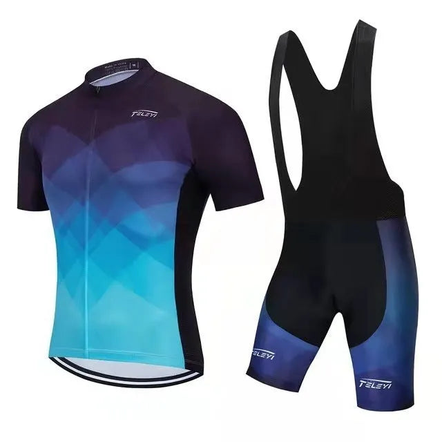 Cycling jersey and shorts set for summer biking with moisture-wicking fabric in multiple colour options