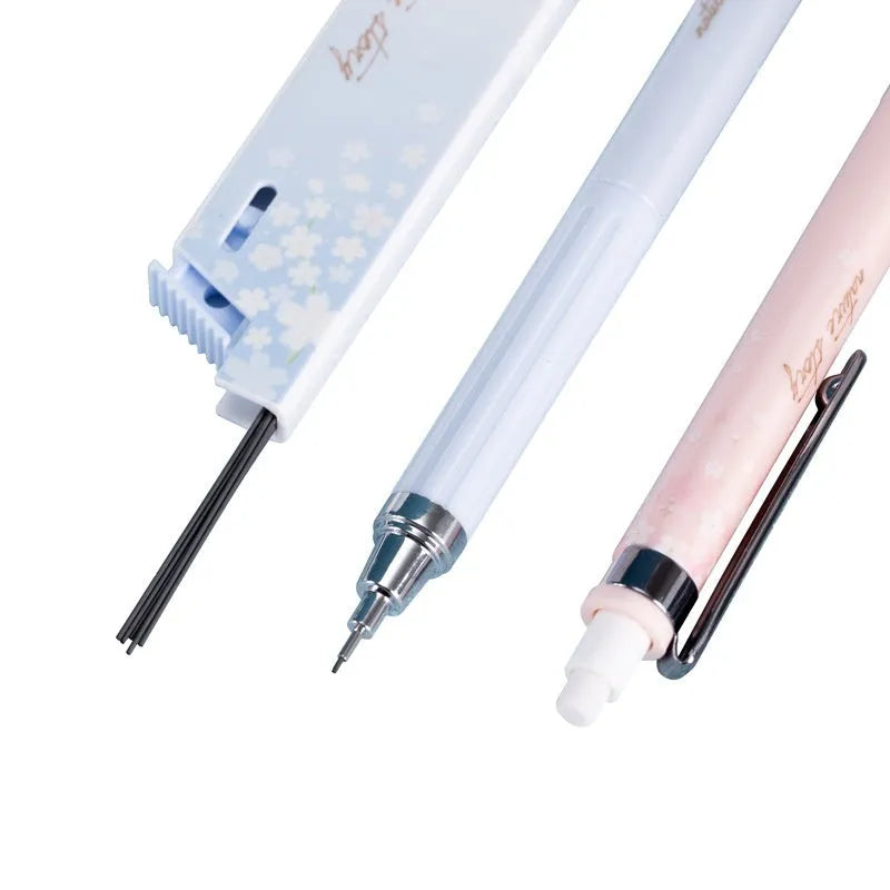 0.5mm automatic pencil set with Sakura cartoon design showing three pens and three HB refill boxes