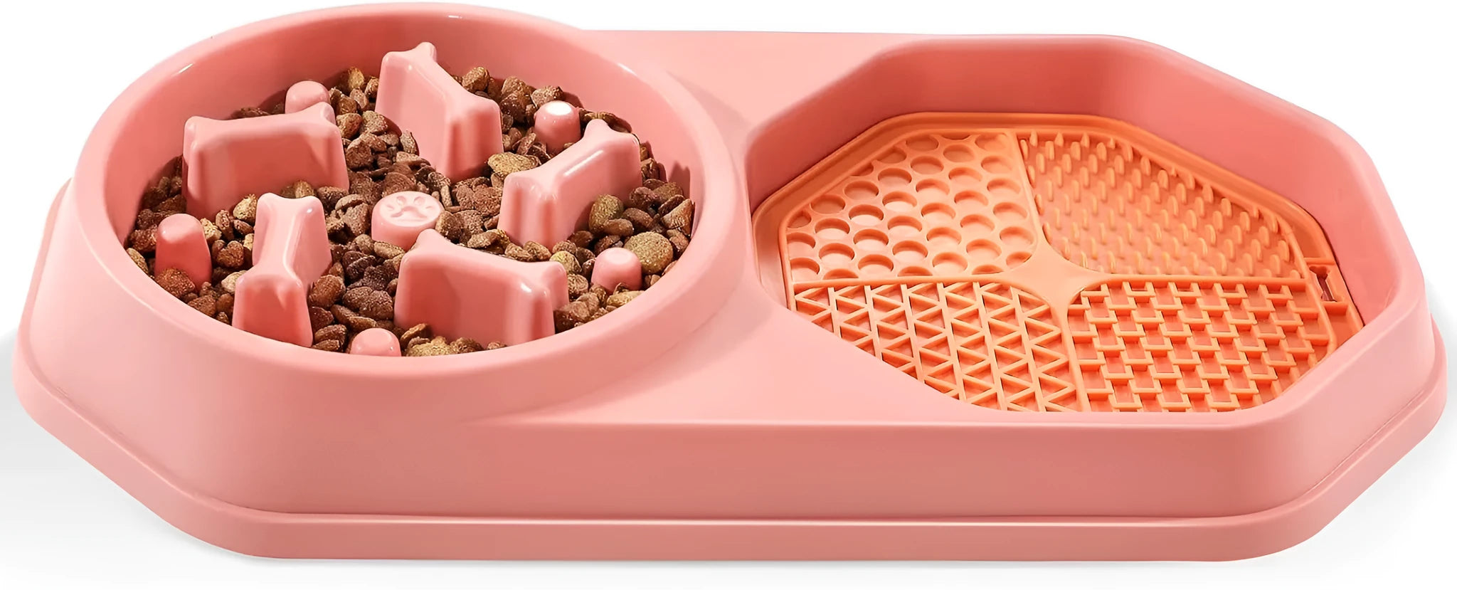Blue interactive slow feeder dog bowl with puzzle maze pattern for anti-gulping feeding