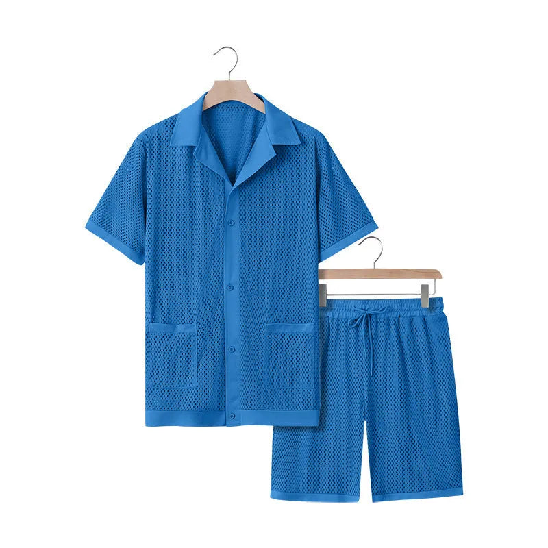 Beach shorts suit set with short sleeve cardigan and matching shorts in lightweight fabric