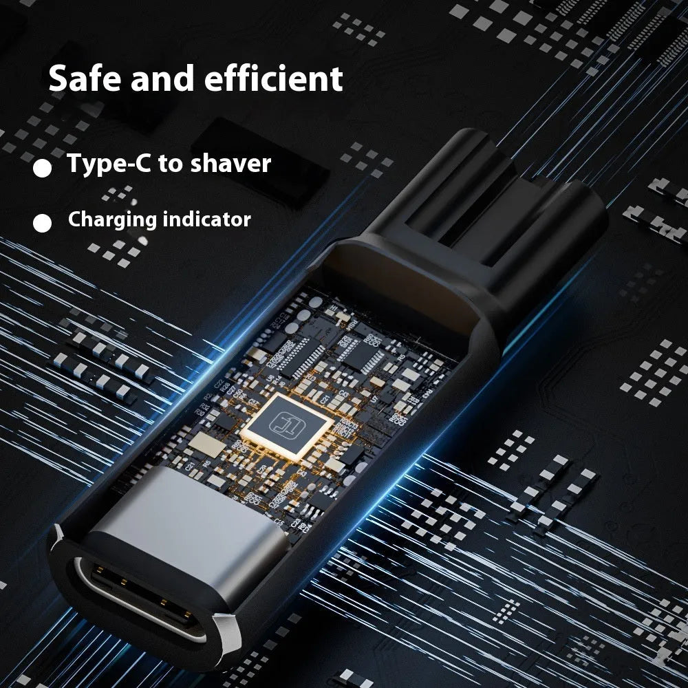 Aluminum alloy charging adapter body for electric shavers with USB C input in black or gray color