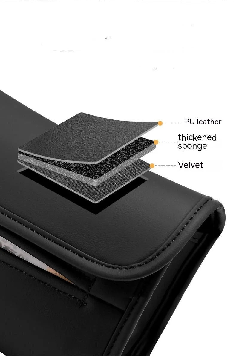 Leather car tissue box holder with elastic band for seat back installation in vehicle