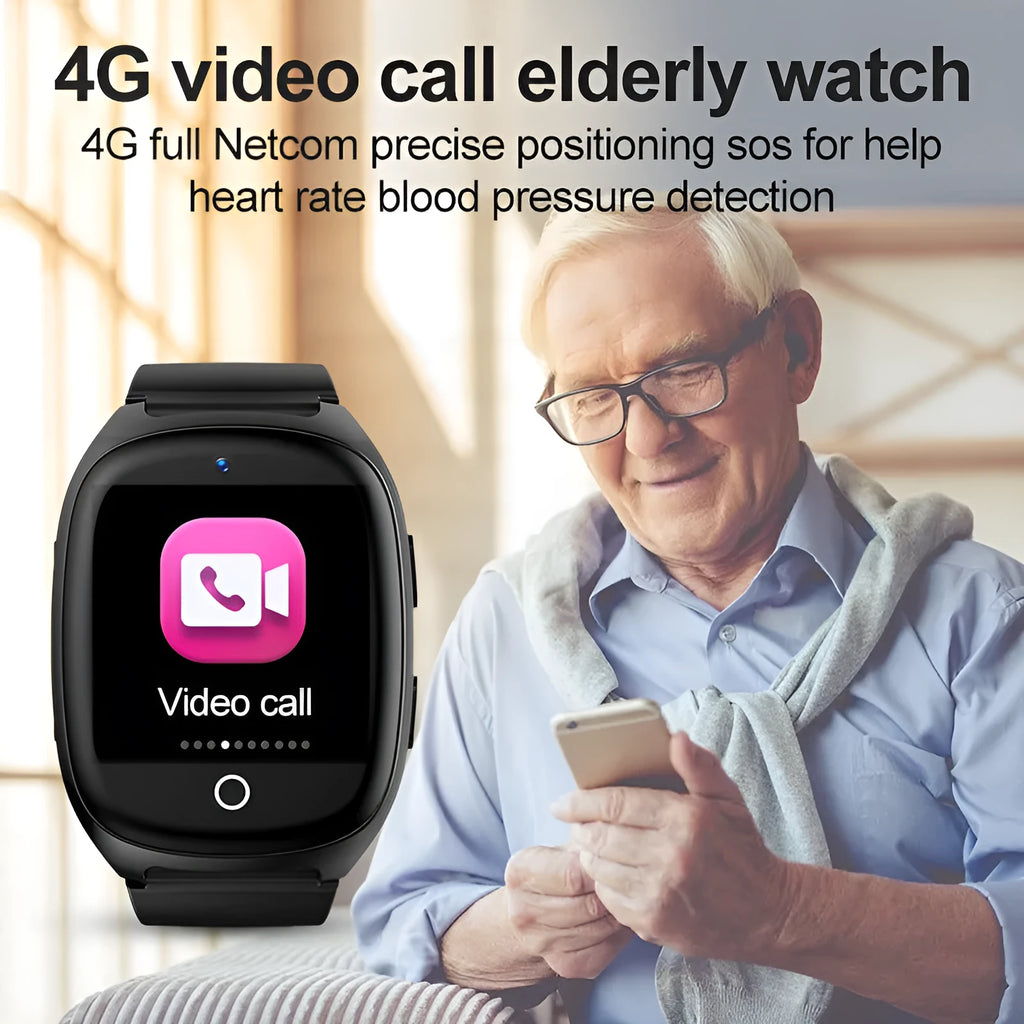 Black GPS smartwatch with touch screen showing location map and SOS button