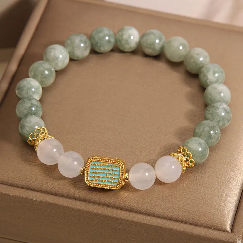 Oil green emerald crystal bracelet with five gemstones and scripture detailing for women