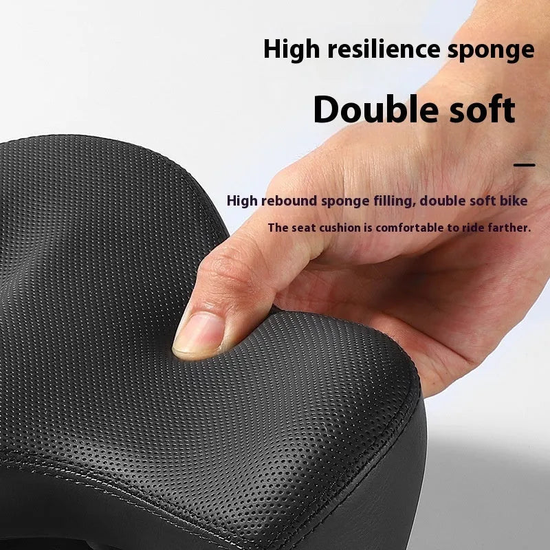 Black leather bicycle saddle cushion with polyurethane foam padding for shock absorption