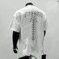 Men's black and white loose fit pure cotton short sleeve t-shirt with printing details