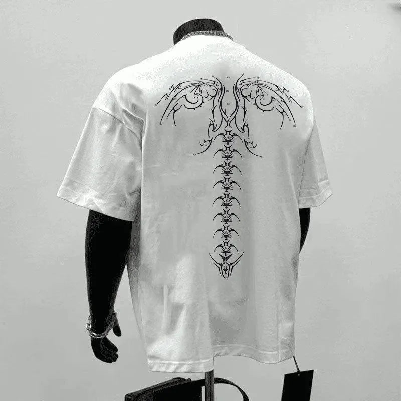 Men's black and white loose fit pure cotton short sleeve t-shirt with printing details