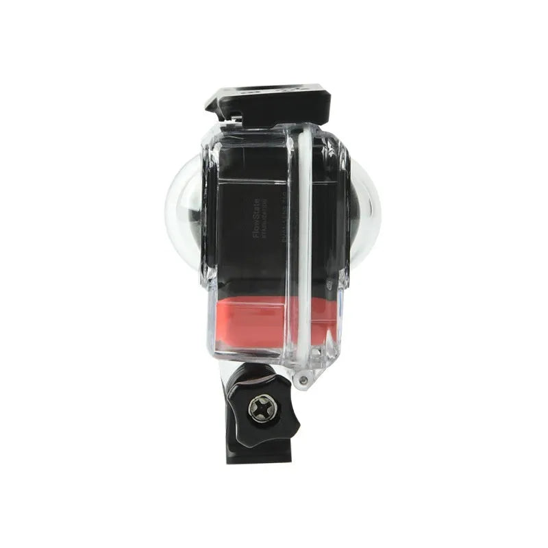 Transparent waterproof housing case for Insta360 One RS panoramic camera measuring 9x8x4.5cm