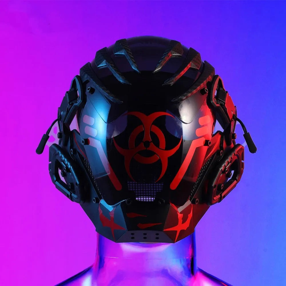 Black cybernetic full face helmet costume prop mask