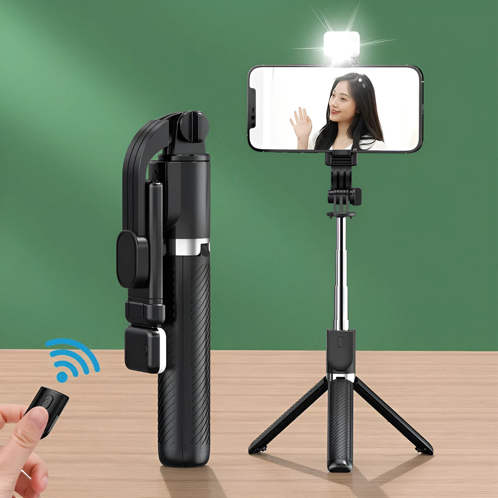Integrated selfie stick Bluetooth remote tripod stand ABS stainless steel phone holder Beautify Light