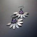 Purple Bohemian style resin gemstone flower earrings with animal zodiac design on alloy background
