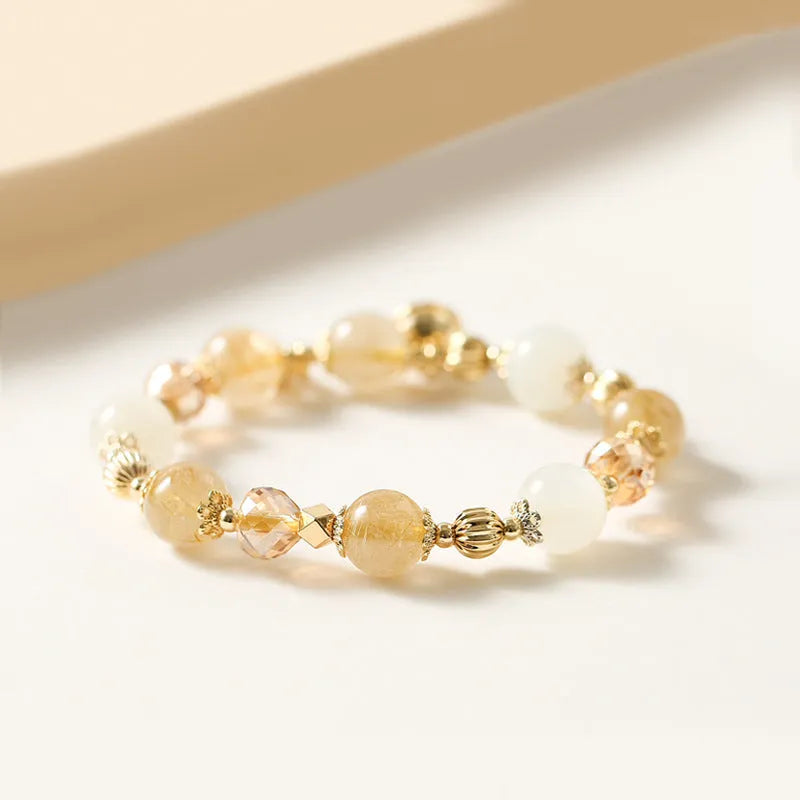 Gold rutilated quartz crystal bracelet with Korean style design and electroplated finish in Lucky Fortune colour