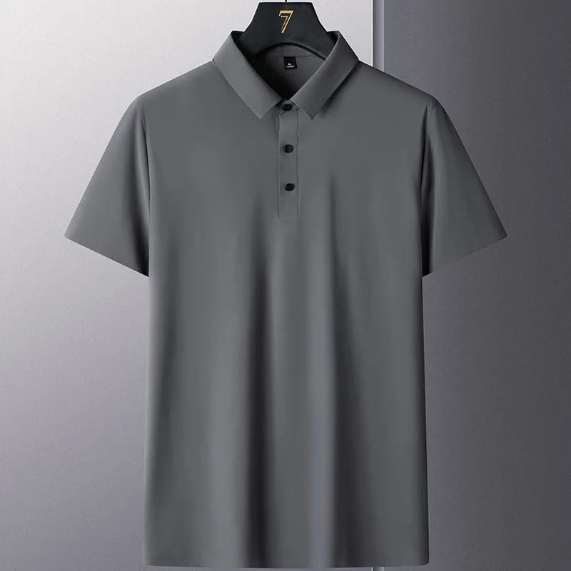 Men's non-ironing short sleeve business casual shirt in a solid colour, showing the nylon fabric and fit.