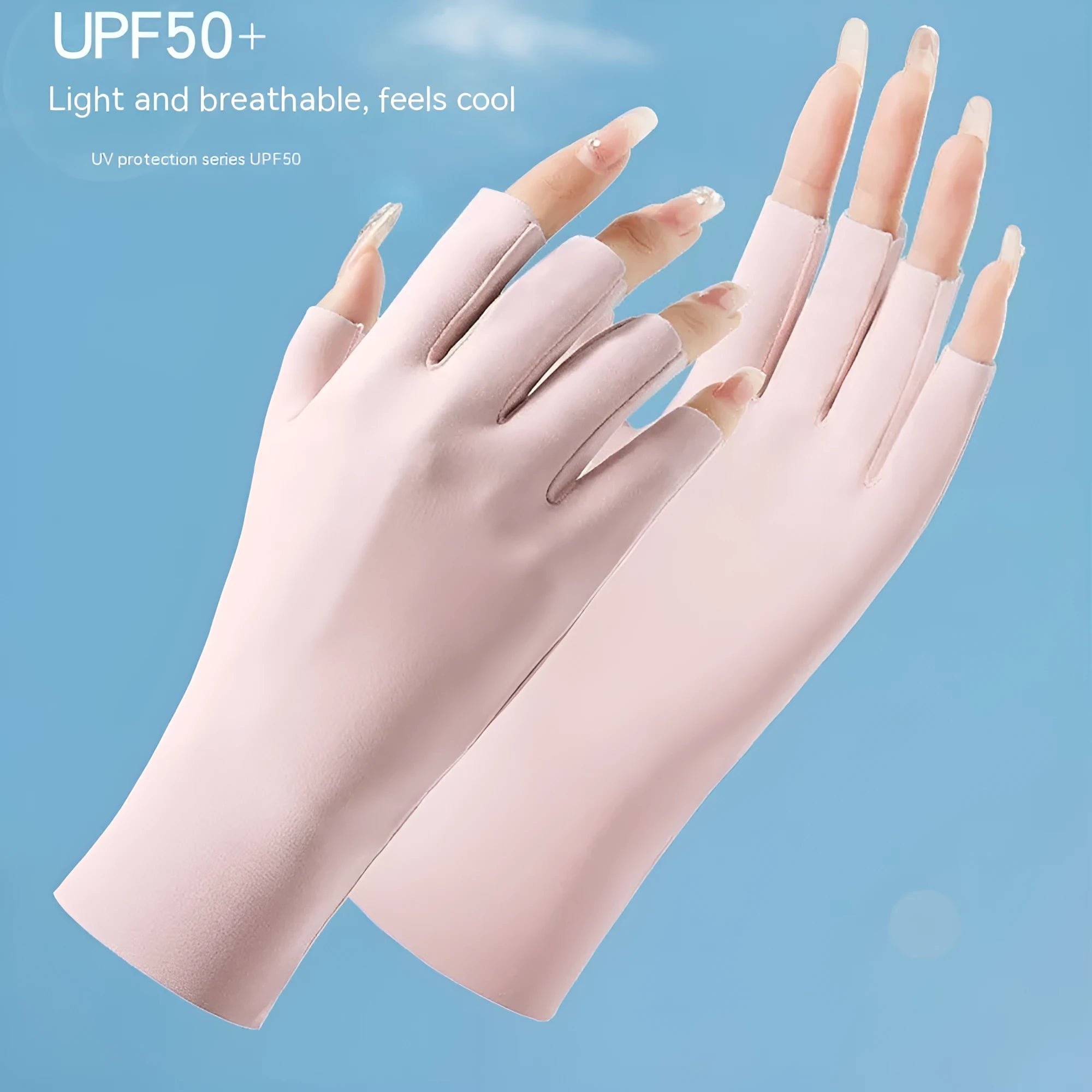 Women's ice silk sunscreen gloves with UPF50+ protection in multiple colour options