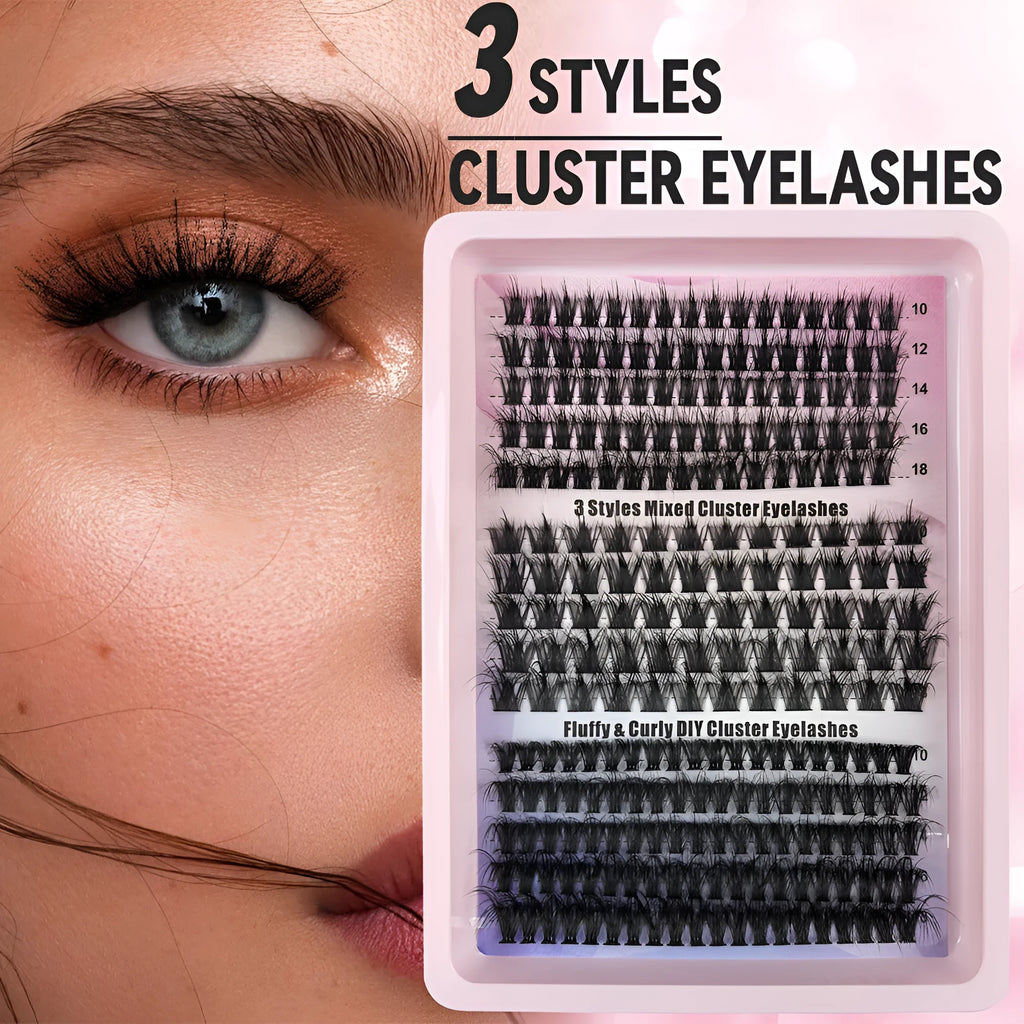 Box of messy mixed false eyelashes showing varied lash densities and high imitation material texture.