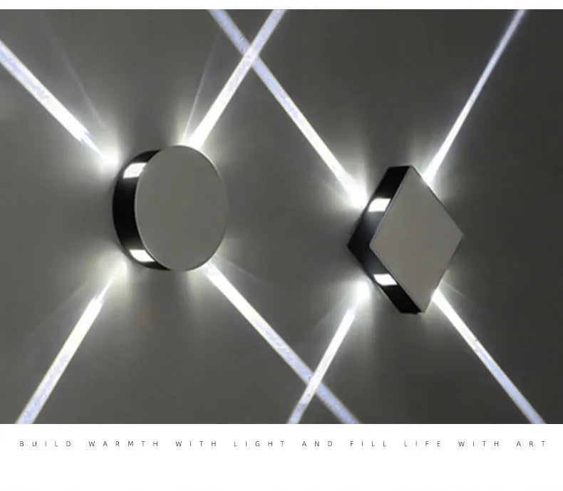 Modern square and round aluminium LED wall lights with iron lampshades in warm white or white light